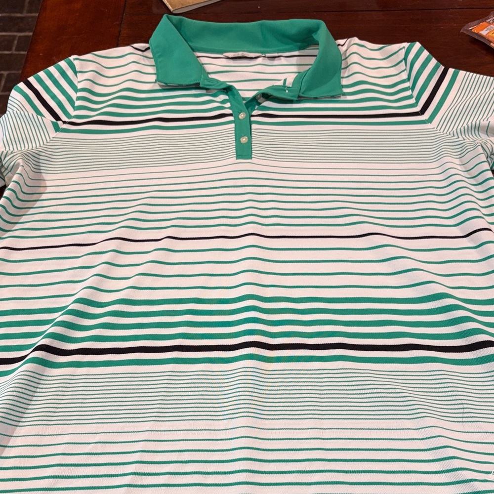 Lady Hagen Teal and White Striped Polo Shirt